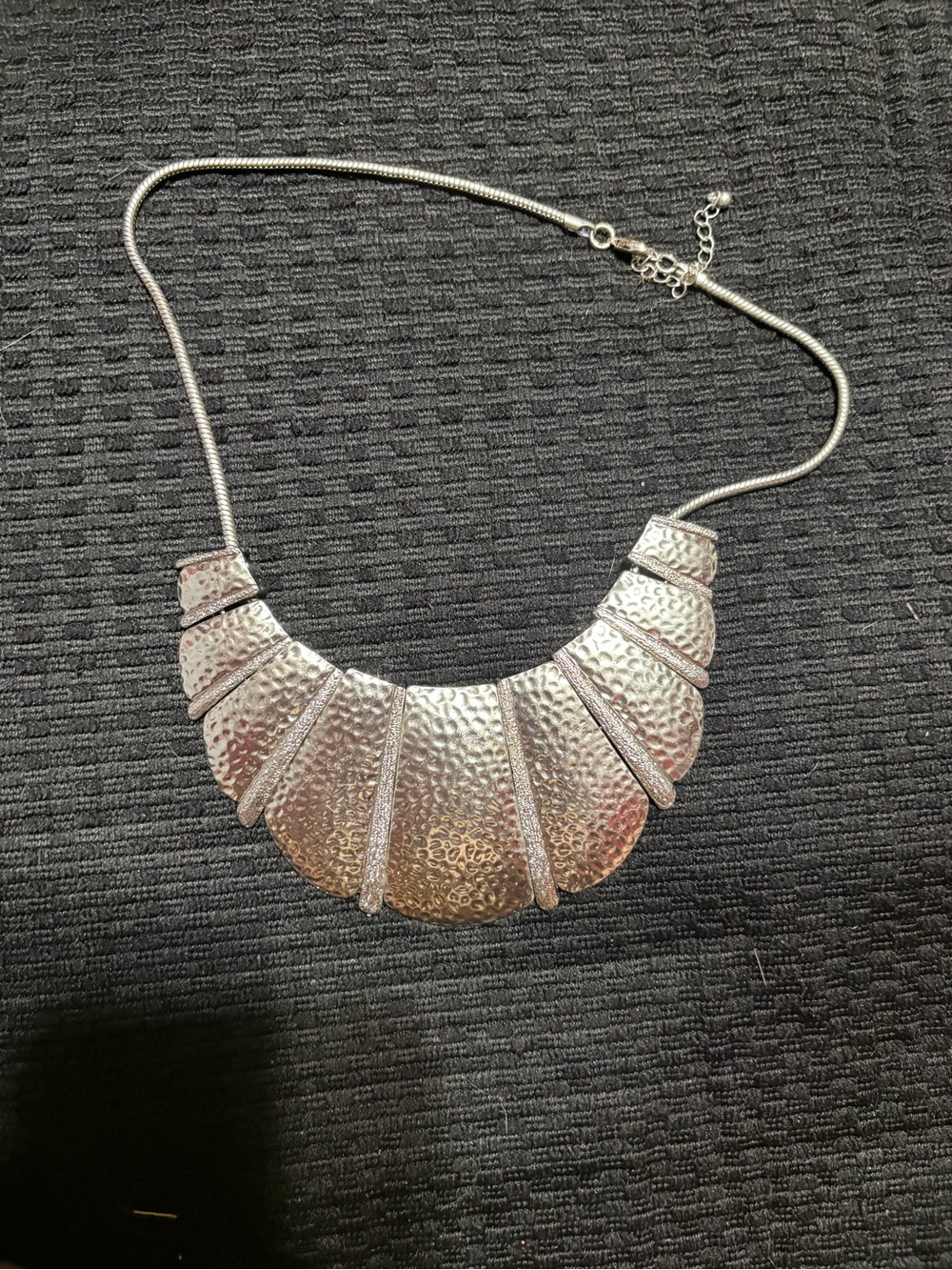 Silver Statement Collar Necklace - Elegant Textured Fan Design